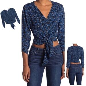 NWT PARKER Flirty Boho Tie Front Wrap Cropped Fit Long Sleeve Blouse